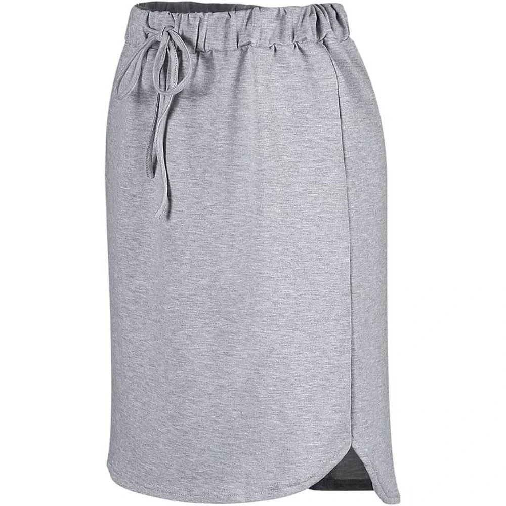 Wenseny Women's S Grey Knee Length Pencil Skirts Elastic Midi Bodycon Solid